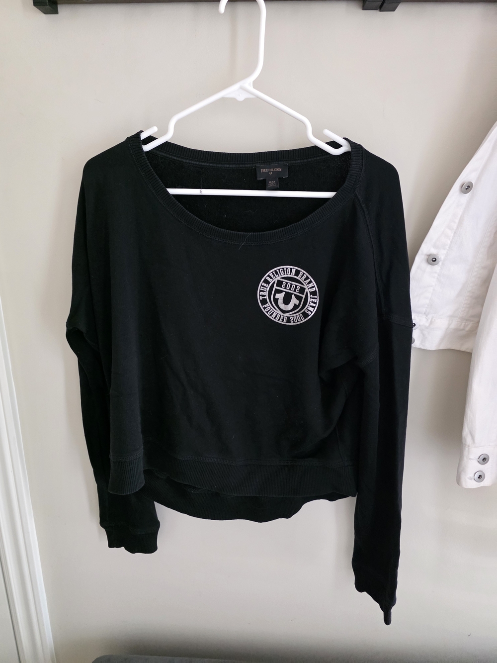 True Religion Black Off-the-Shoulder Pullover Sweater